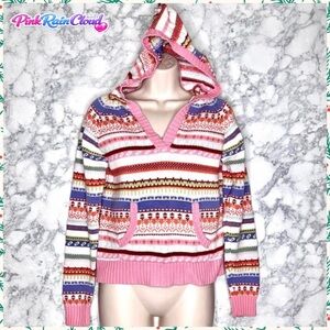 High Sierra Girls Vintage Après Ski Fair Isle Knit Hoodie Sweater Size XL